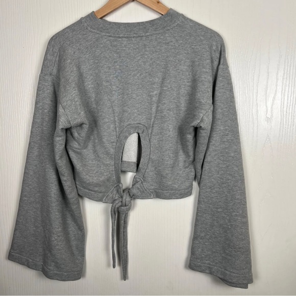 T by Alexander Wang Women Size Small Gray Crop Cutout Back Tie Sweatshirt - Picture 2 of 6